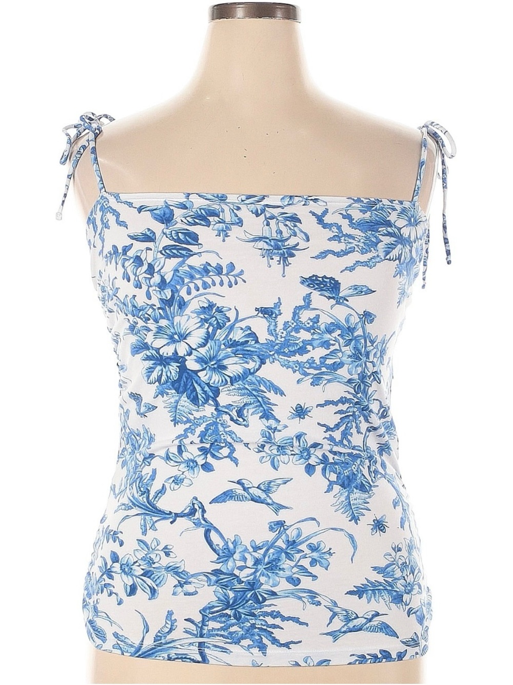 Maeve by Anthropologie White and Blue Floral Tie-Shoulder Camisole